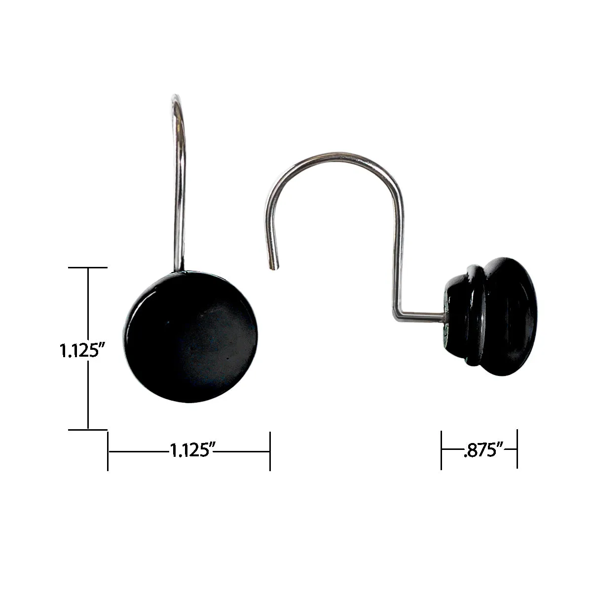 Black 12 Shower Curtain Hooks (Wholesale)