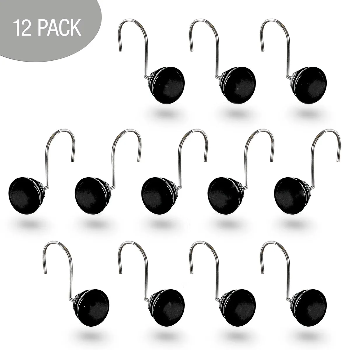 Black 12 Shower Curtain Hooks (Wholesale)