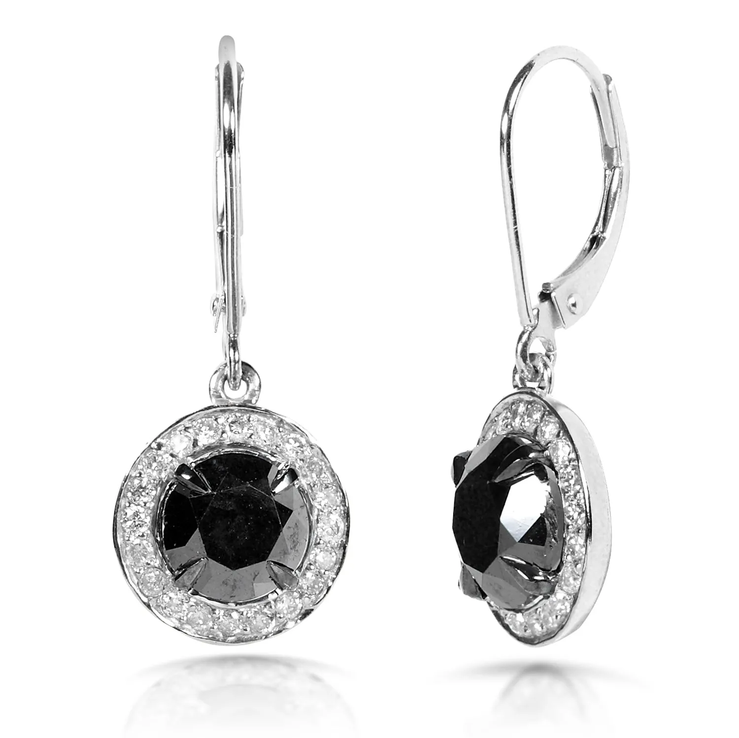 Black and White Round Diamond Earrings 2 7/8ct.tw 14k White Gold (Certified)