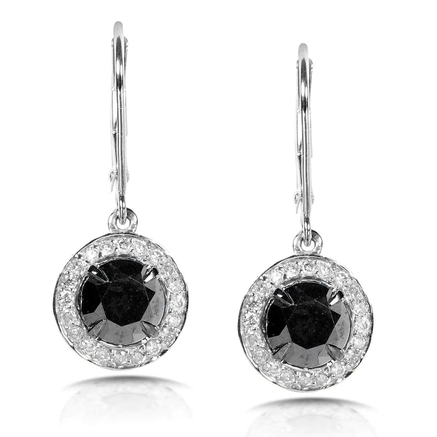 Black and White Round Diamond Earrings 2 7/8ct.tw 14k White Gold (Certified)