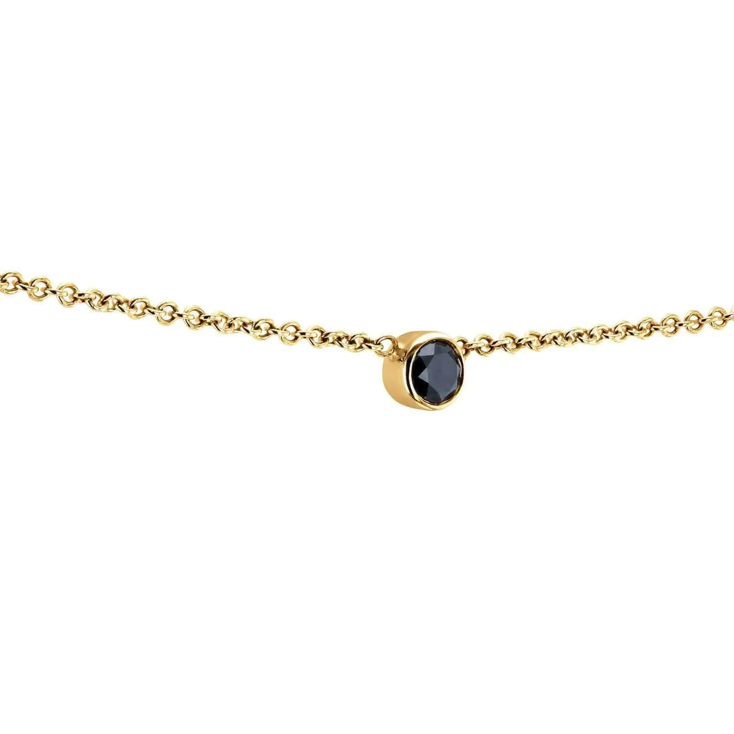 Black Diamond Bezel Necklace 1/6 Carat, 14k Yellow Gold, Adjustable 13 14 15 Inch