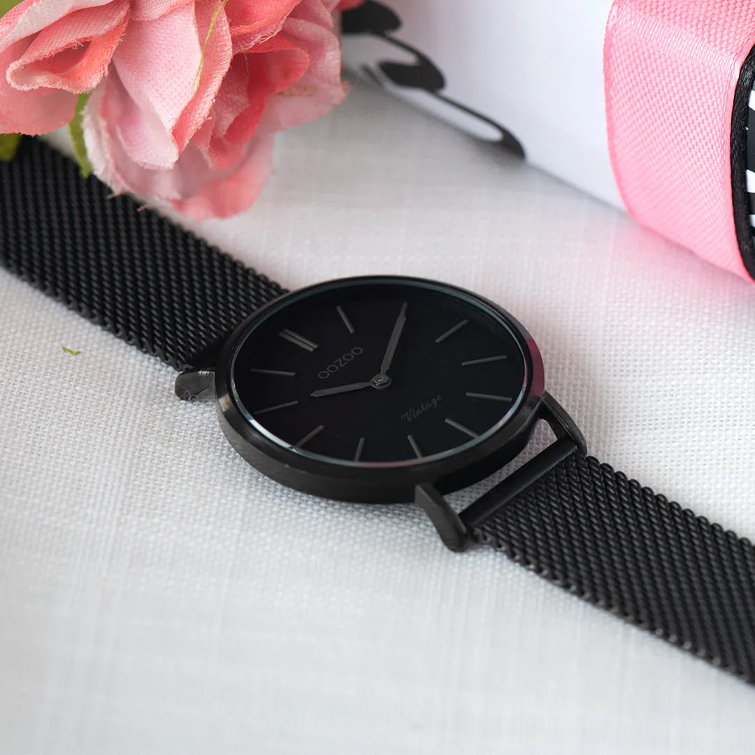 Black  OOZOO watch with black metal mesh bracelet - C9935