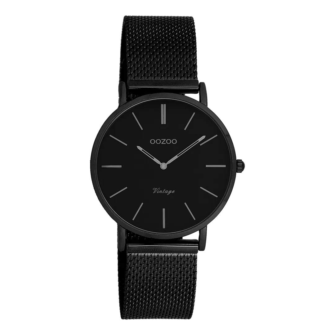 Black  OOZOO watch with black metal mesh bracelet - C9935