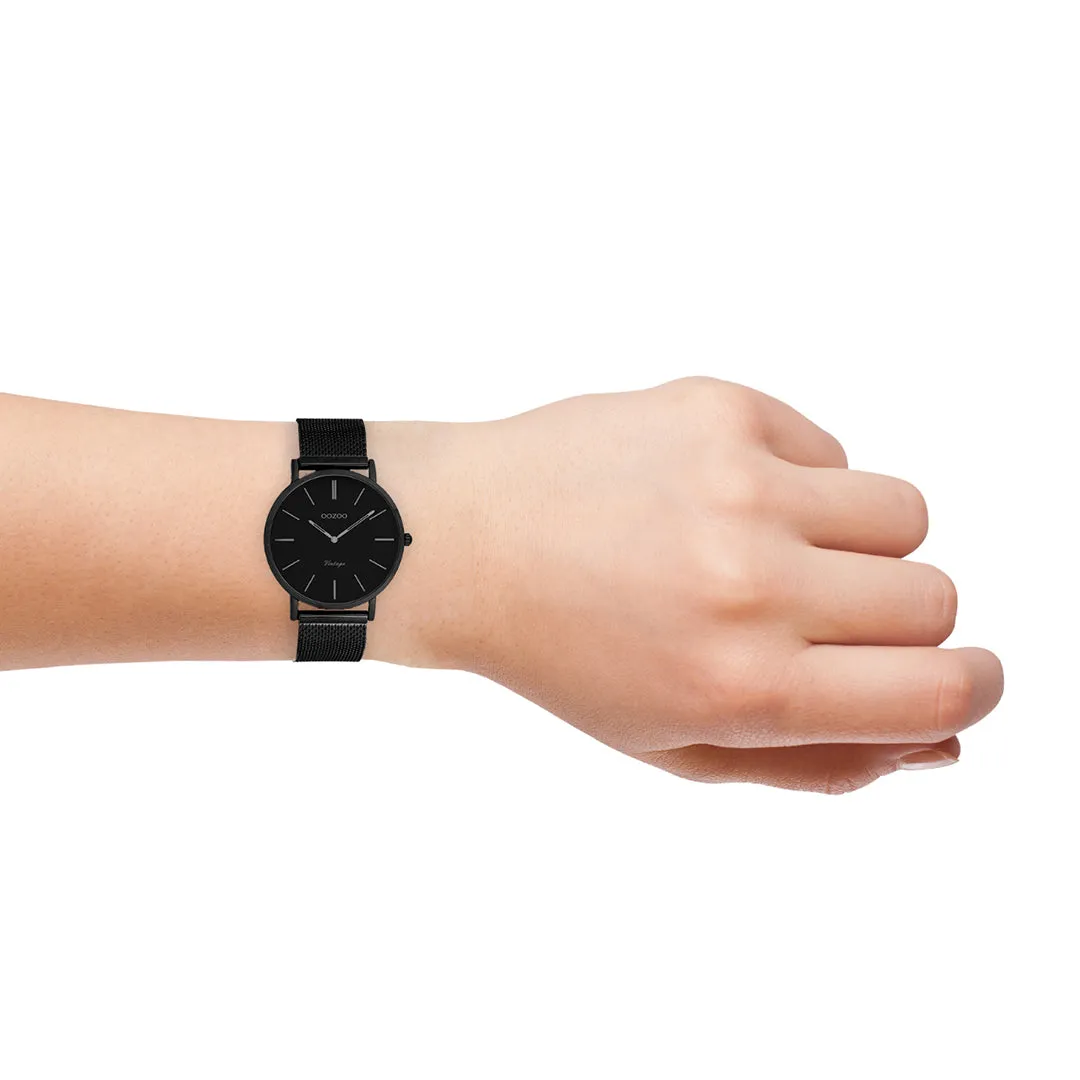 Black  OOZOO watch with black metal mesh bracelet - C9935