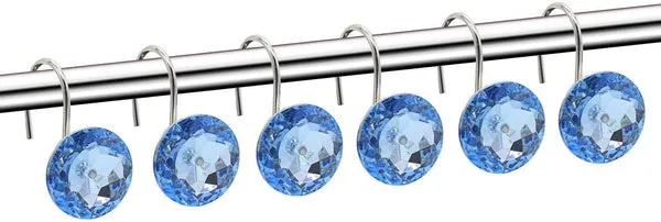 Blue Rhinestone Shower Curtain Hooks