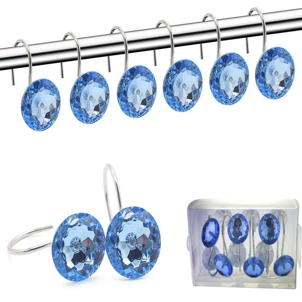 Blue Rhinestone Shower Curtain Hooks