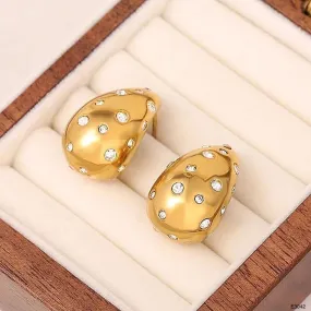 Bottega Paisley Mango Snail Cubic Zirconia Stainless Steel 18K Gold 32mm Stud Earring for Women