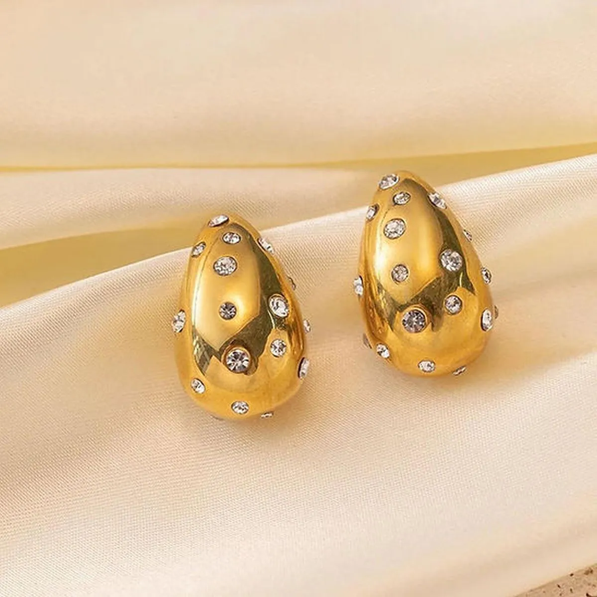 Bottega Paisley Mango Snail Cubic Zirconia Stainless Steel 18K Gold 32mm Stud Earring for Women