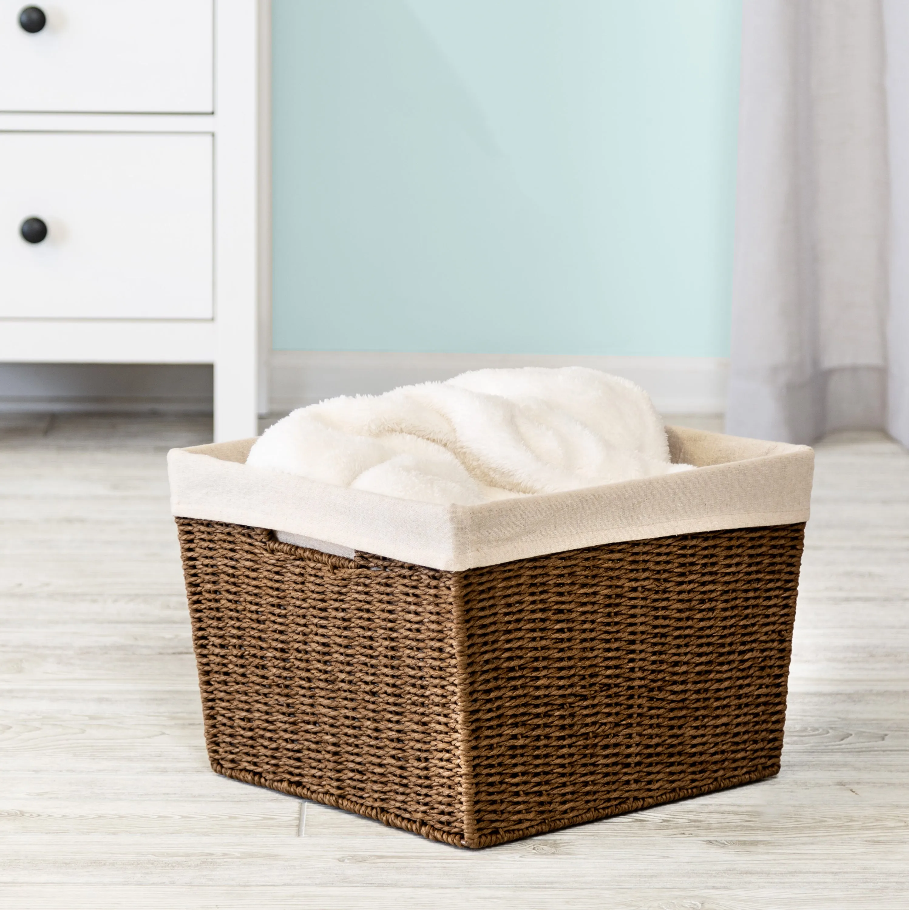 Brown Paper Rope Large Storage Basket with Liner