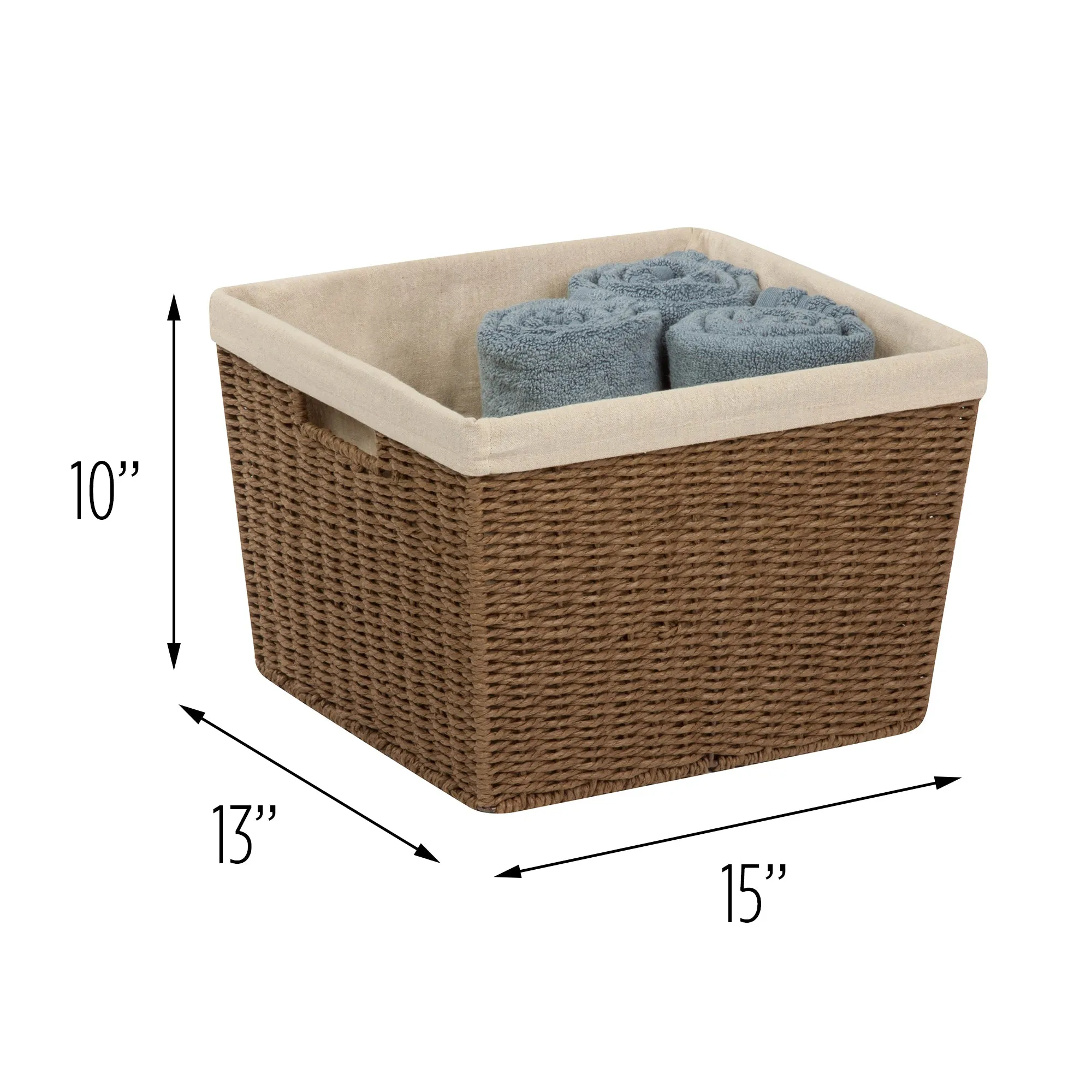 Brown Paper Rope Large Storage Basket with Liner