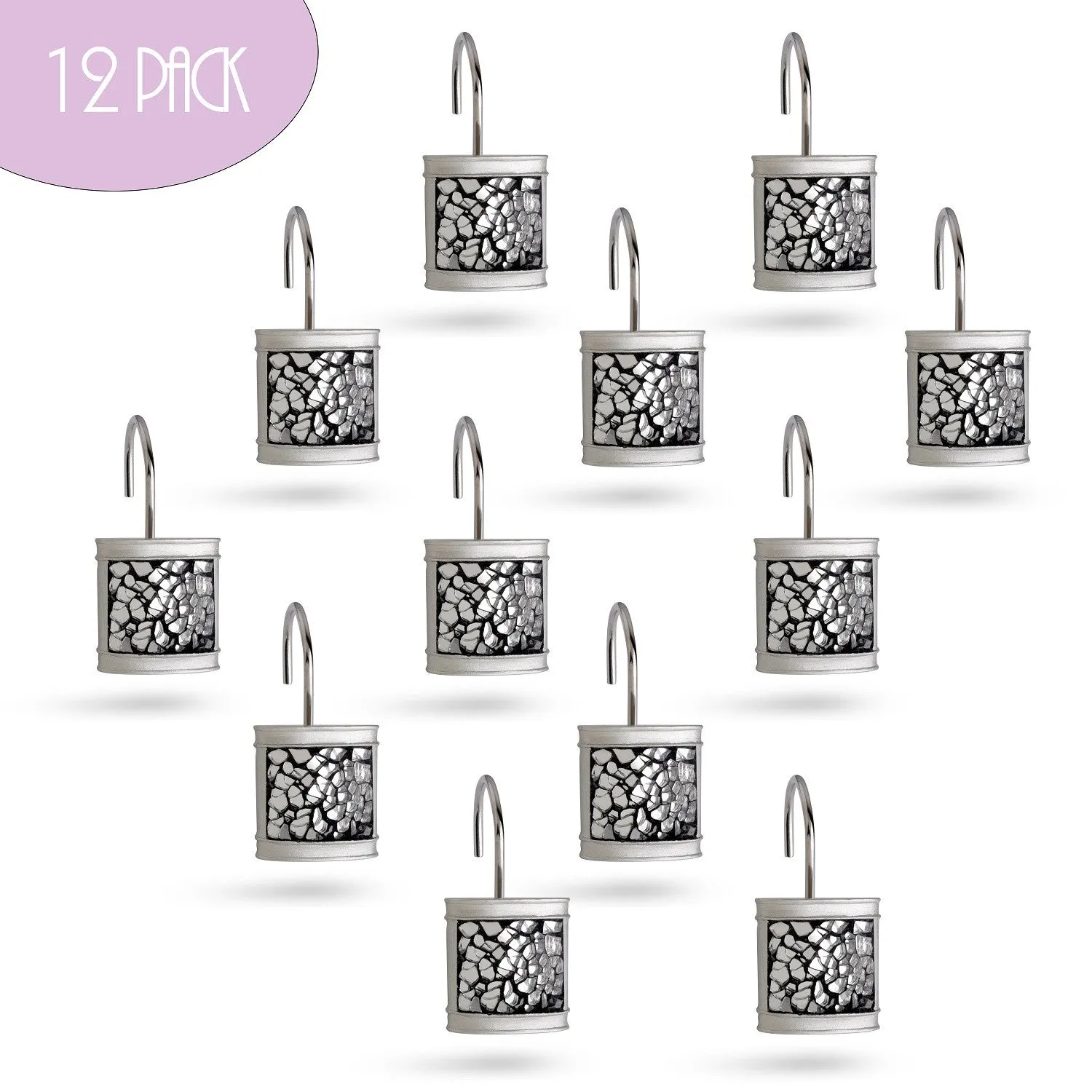 Brushed Nickel 12 Shower Curtain Hooks (Wholesale)