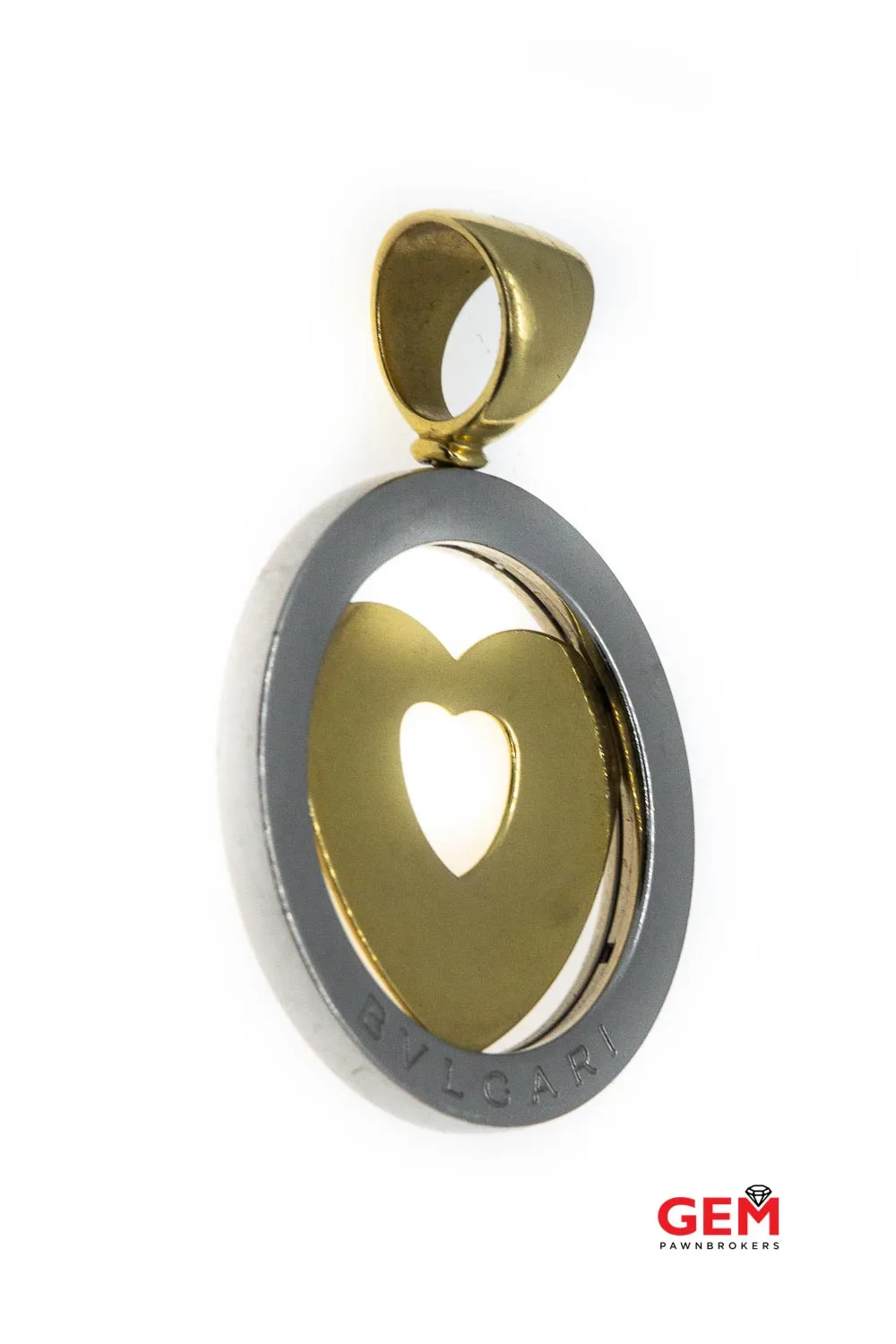 Bvlgari Bulgari Heart Circle Charm Stainless Steel & 18K 750 Yellow Gold Pendant