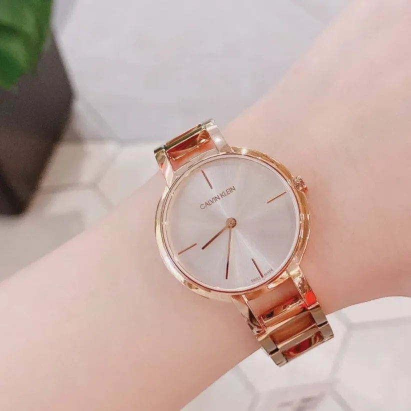 Calvin Klein Cheers Silver Dial Rose Gold Ladies Watch K8N23646