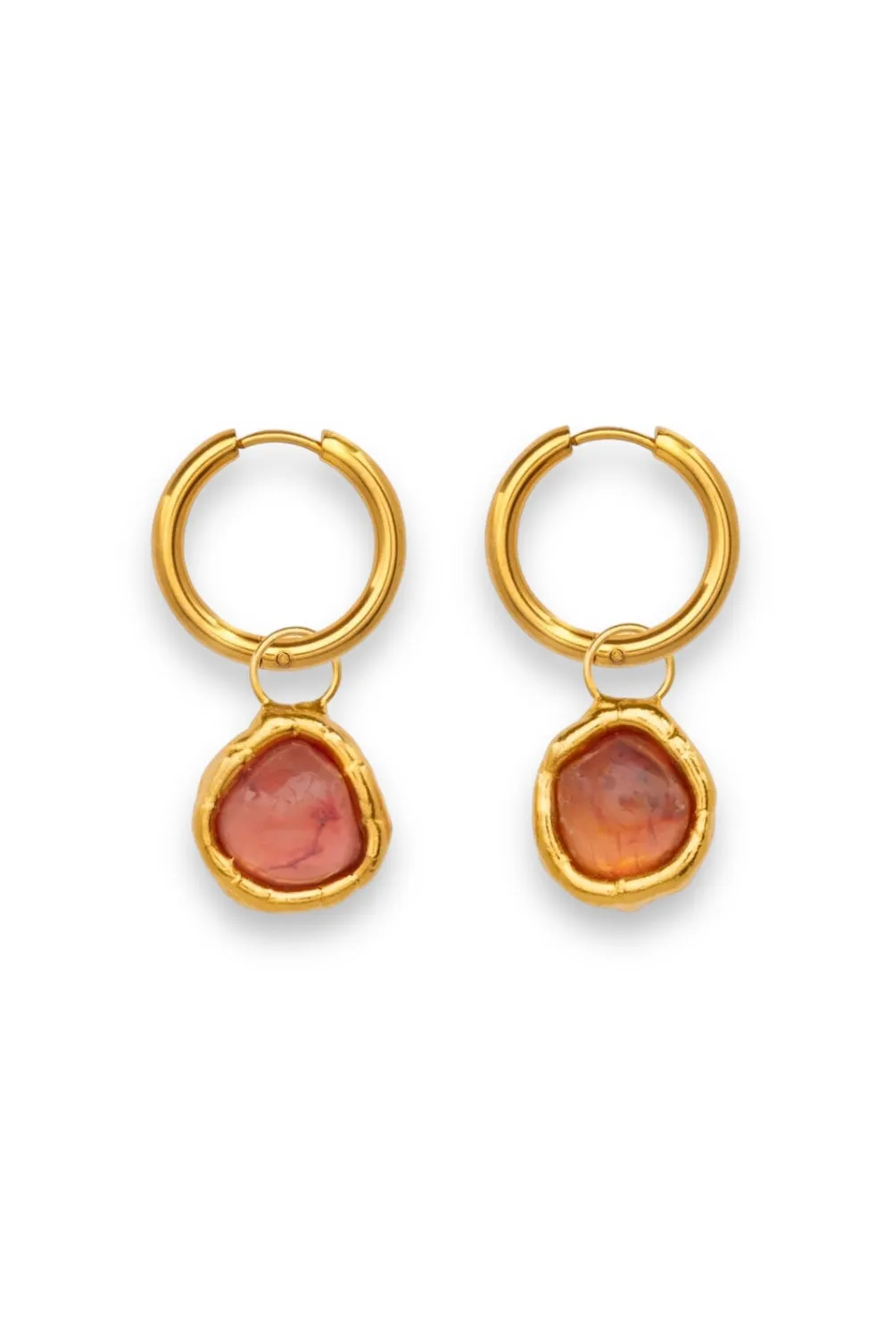 Carnelian Charm Hoops in Gold