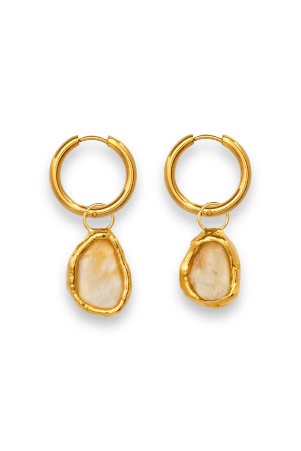 Citrine Charm Hoops in Gold