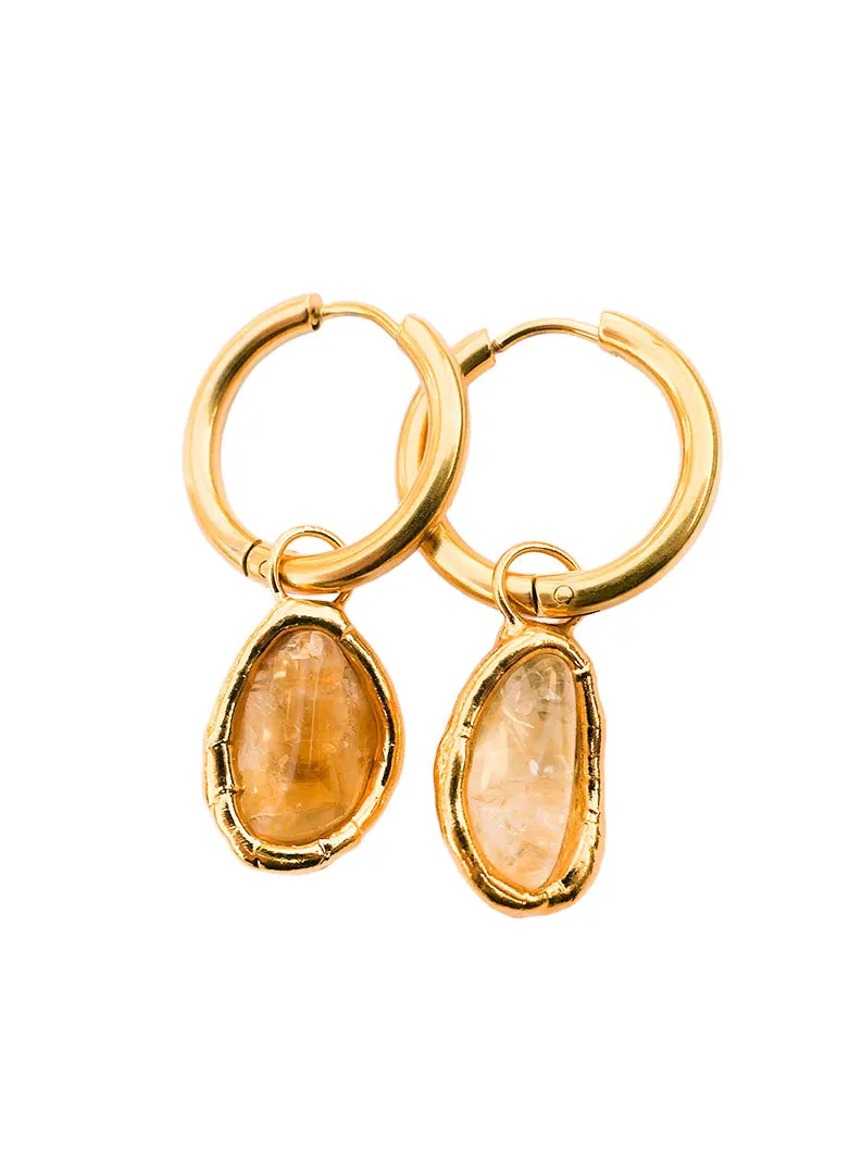 Citrine Charm Hoops in Gold