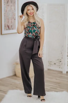 Could Be The One Fern Print Halter Top Sleeveless Jumpsuit in Hunter Green