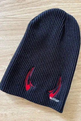 Dr Faust Red Horns Embroidered Beanie in Black