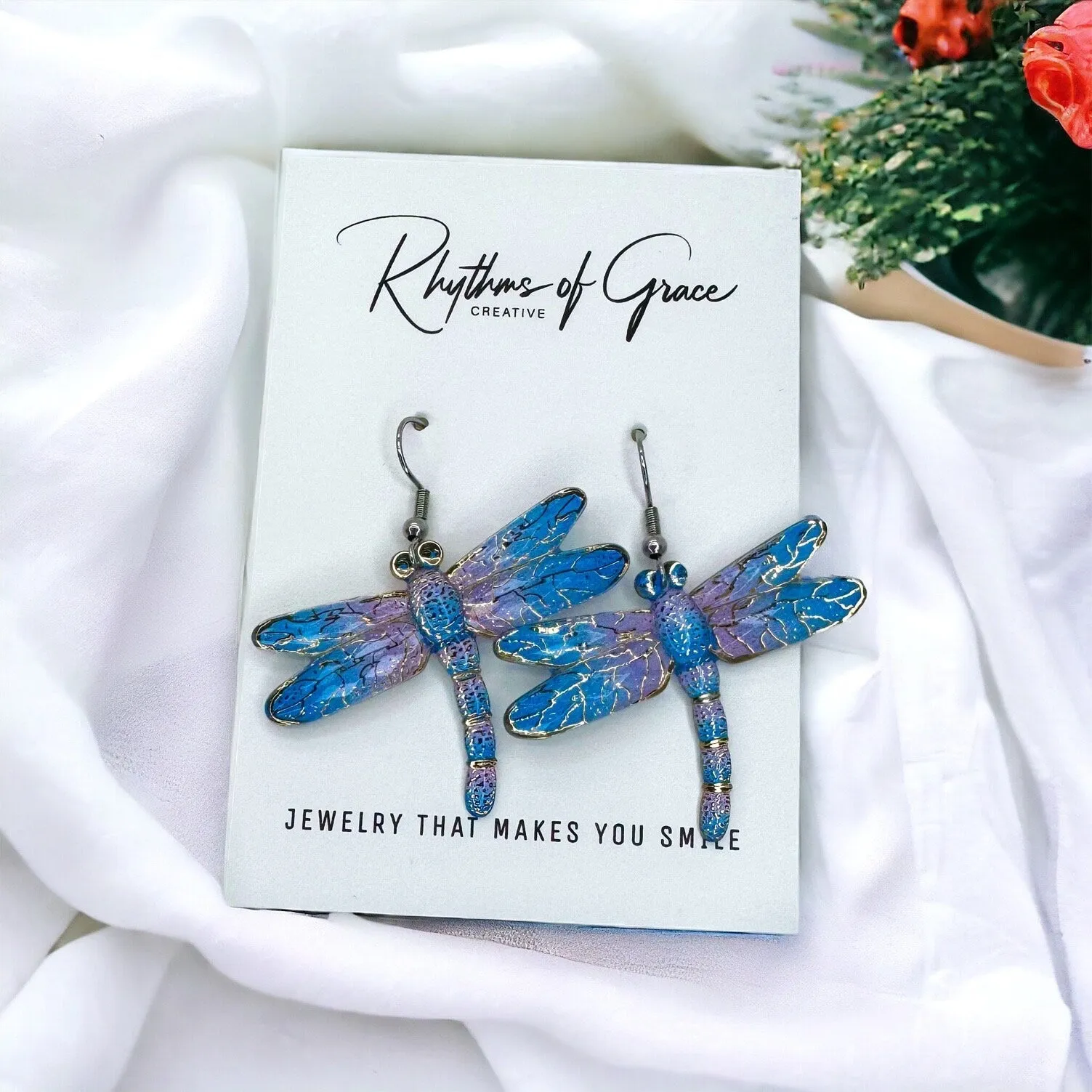 Dragonfly Earrings - Dragonfly Jewelry, Dragonfly Wing, Handmade Earrings, Handmade Jewelry, Animal Earrings, Dragonfly Accessories, Easter