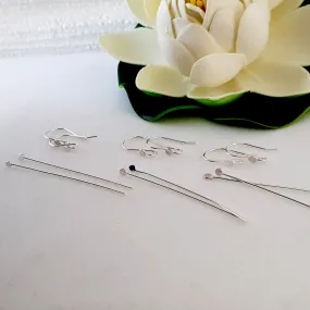 Ear Hooks & Headpin Set [10 Pairs] Flat Ball Solid Sterling Silver | SS-029fEHset | Earring Making Supply