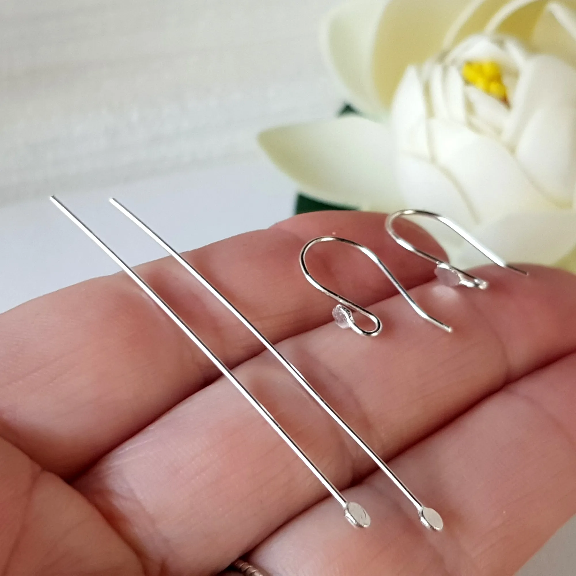 Ear Hooks & Headpin Set [10 Pairs] Flat Ball Solid Sterling Silver | SS-029fEHset | Earring Making Supply