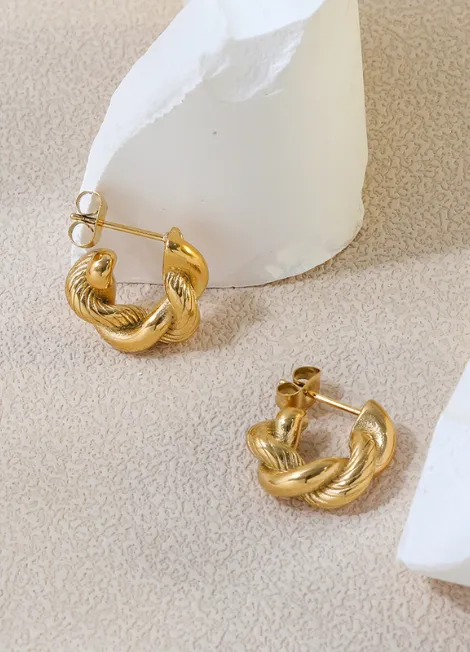 Earrings | Petite Twisted Croissant | Hoop | 18K Gold Plated