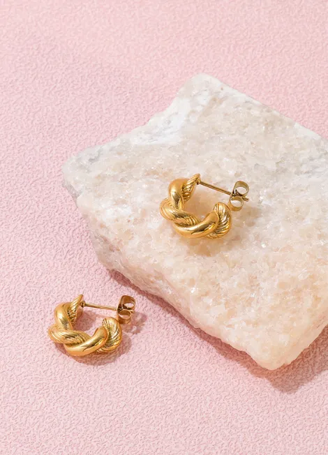 Earrings | Petite Twisted Croissant | Hoop | 18K Gold Plated