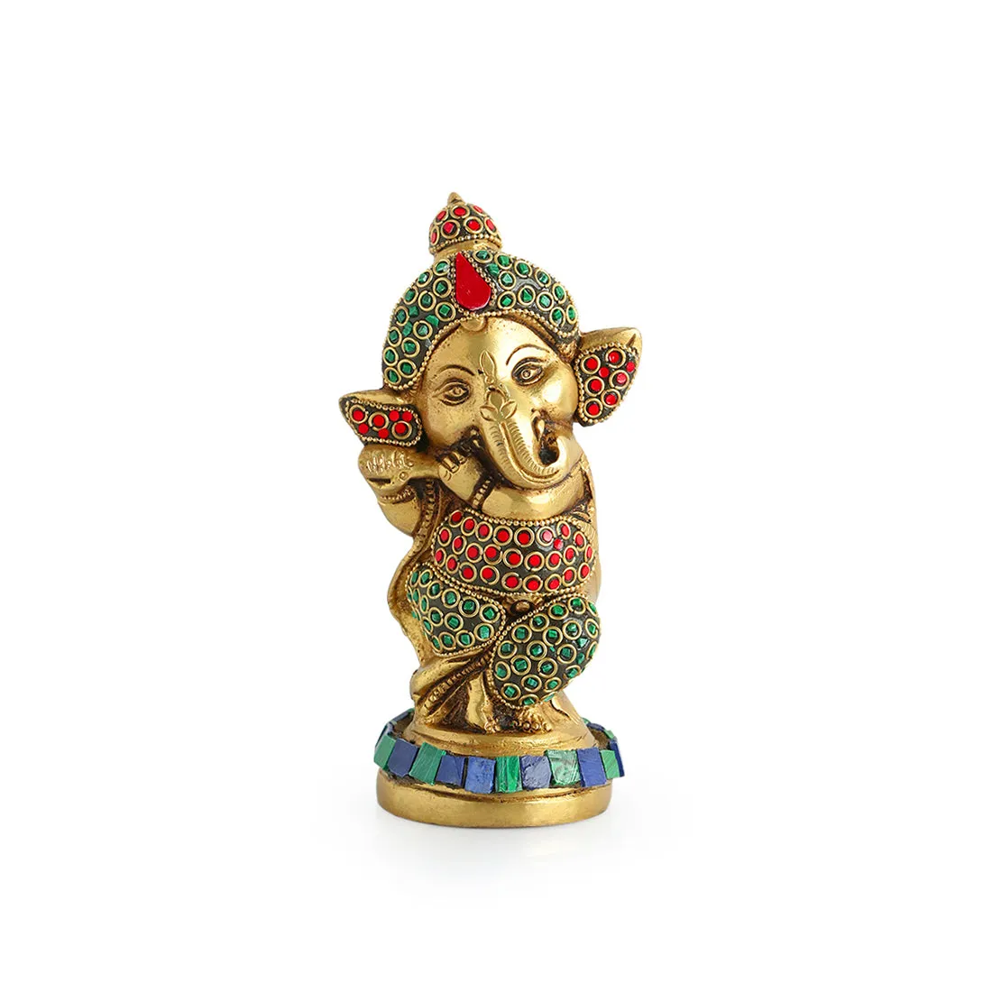 'Englighted Brass Ganesha' Showpiece Idol (Hand-Etched, 0.9 Kg)