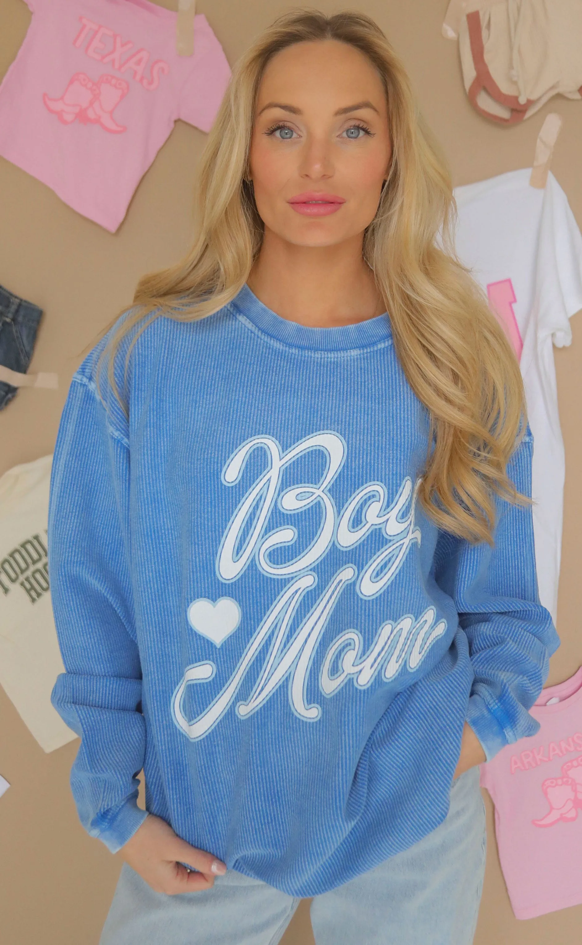 friday   saturday: boy mom corded sweatshirt