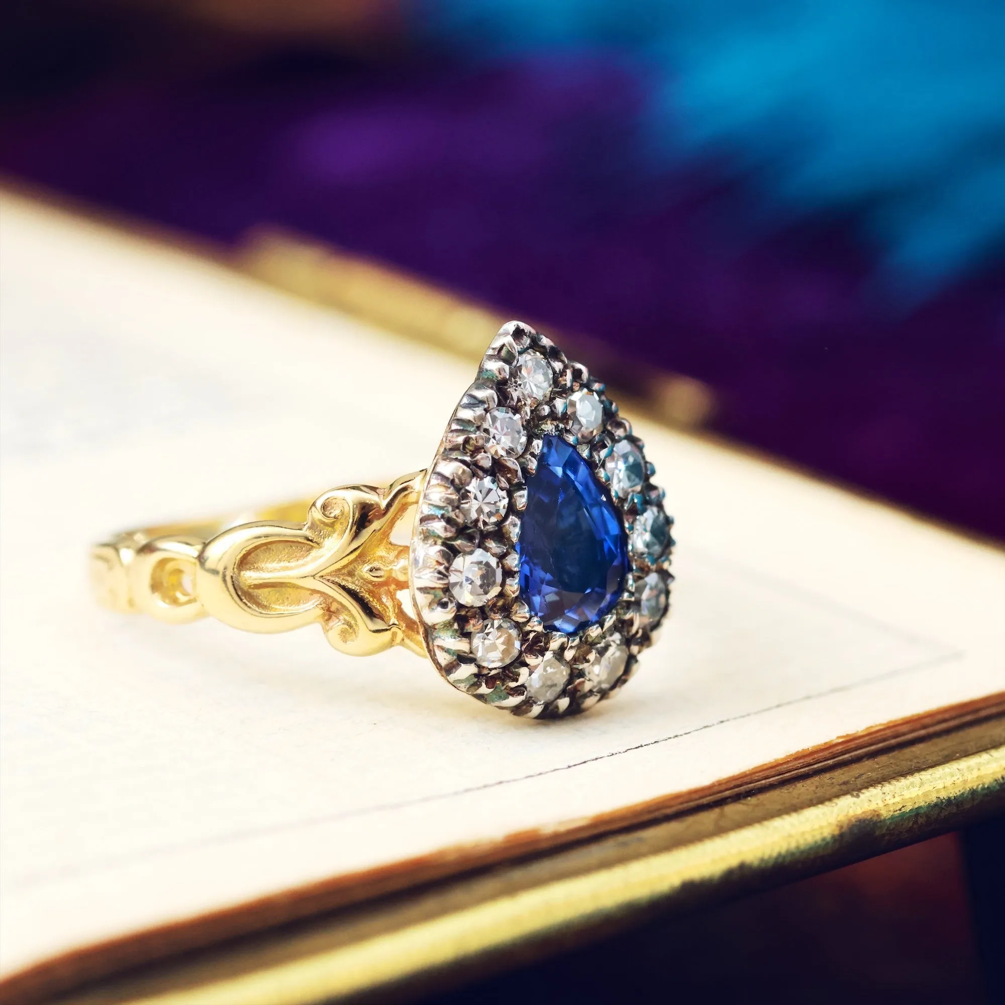 Georgian Styled Pear cut Sapphire & Diamond Ring