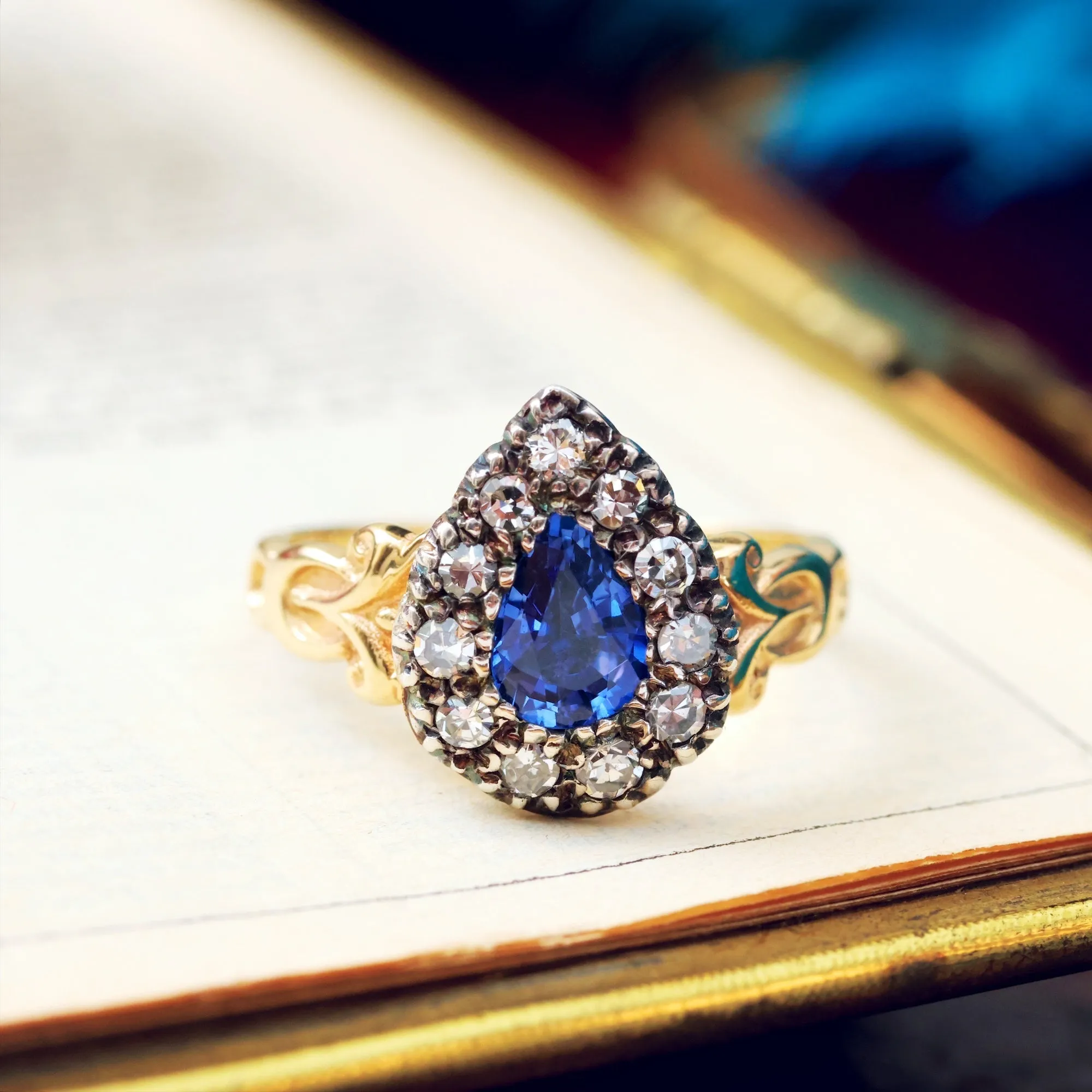 Georgian Styled Pear cut Sapphire & Diamond Ring