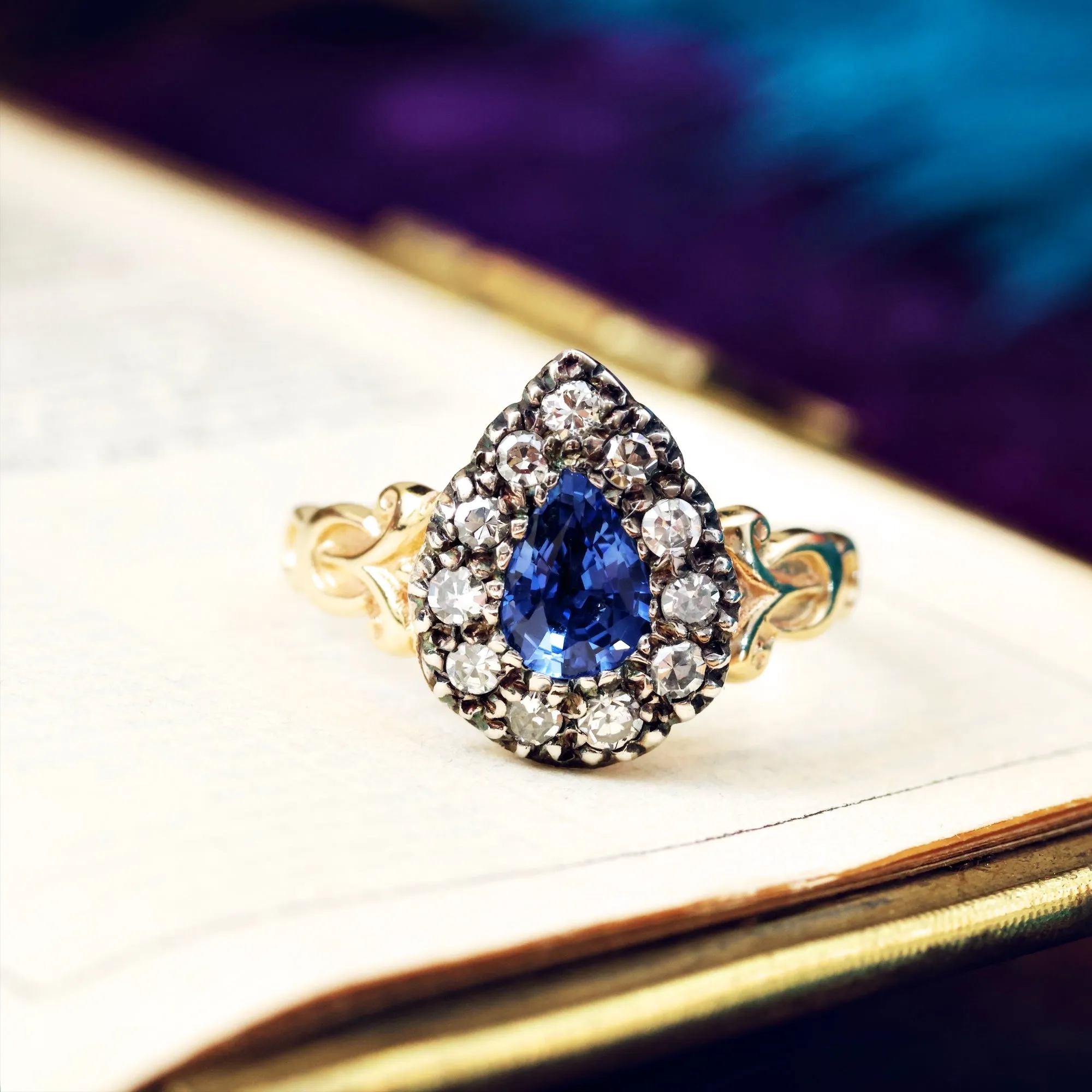 Georgian Styled Pear cut Sapphire & Diamond Ring