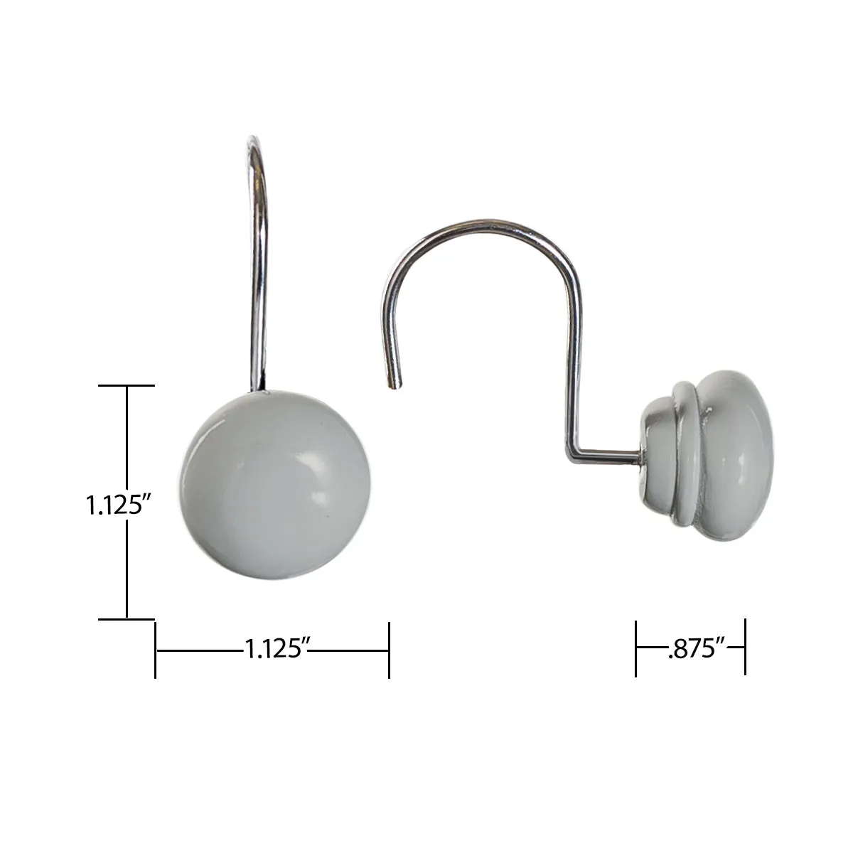 Gray 12 Shower Curtain Hooks (Wholesale)