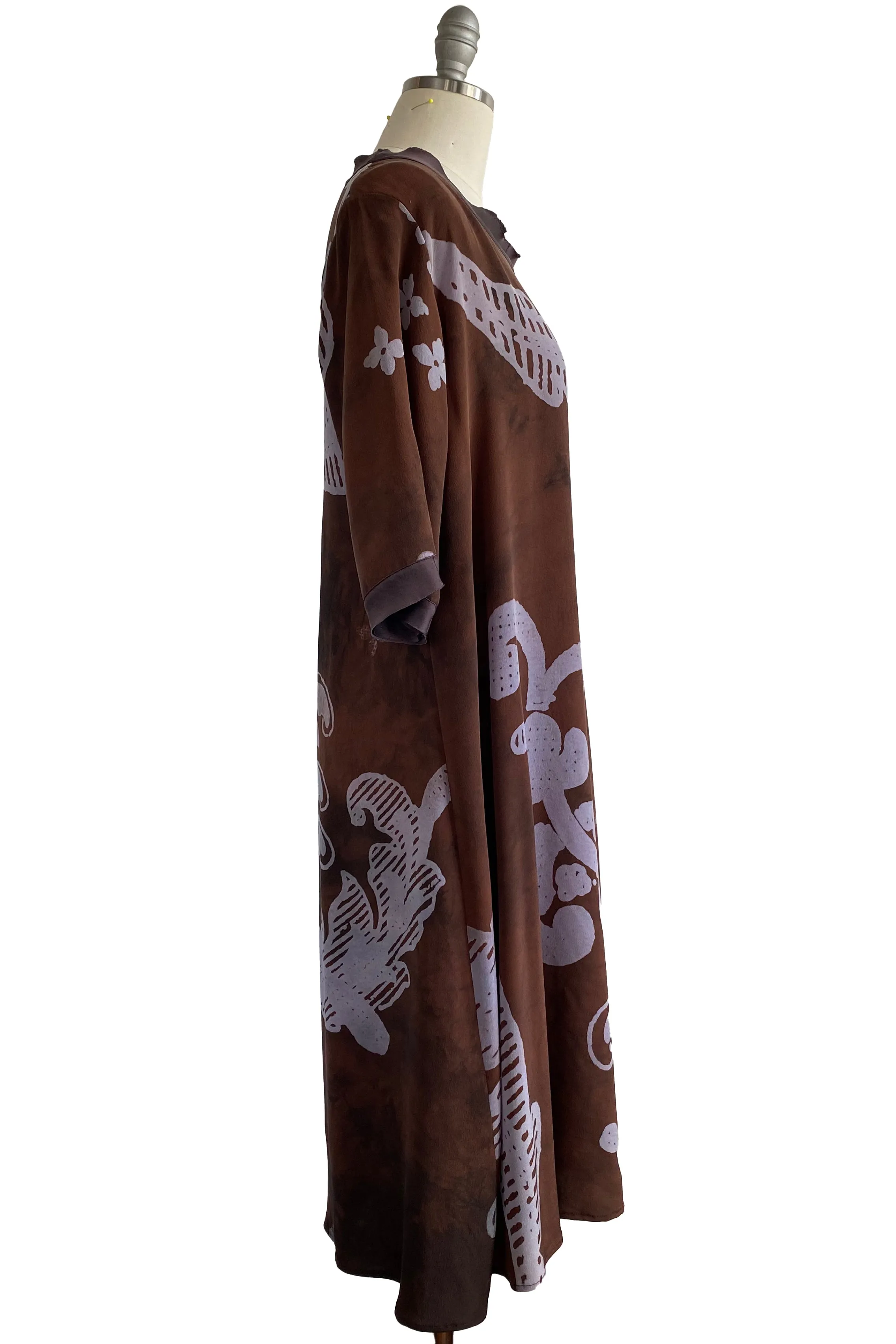 Jazzyfest Dress in Silk w/ Scroll Print - Brown - Large