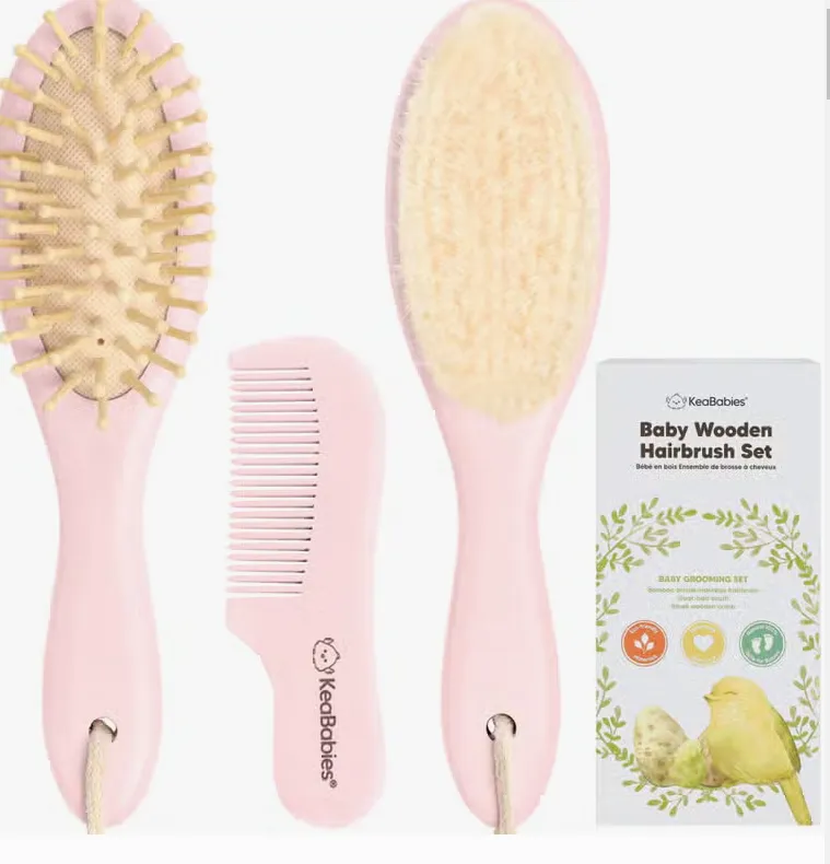 KeaBabies Wooden Hair Brush and Comb Set (Blush)