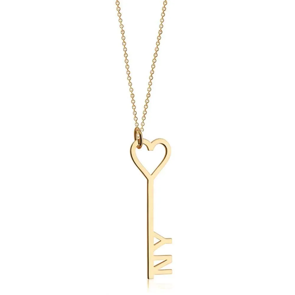 Key & Heart Charm New York City Solid Gold