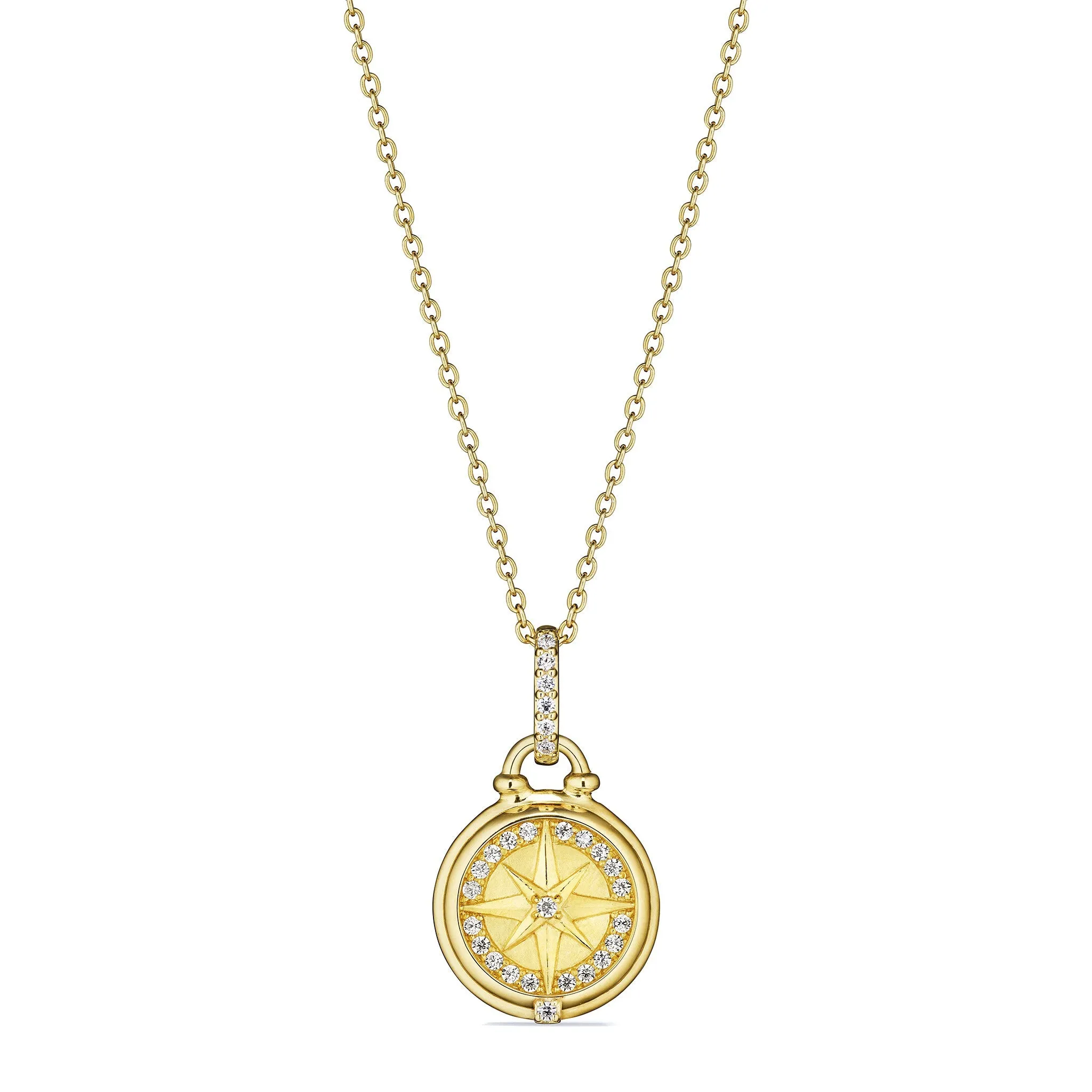 Little Luxuries North Star Medallion Necklace with Diamonds in 18K