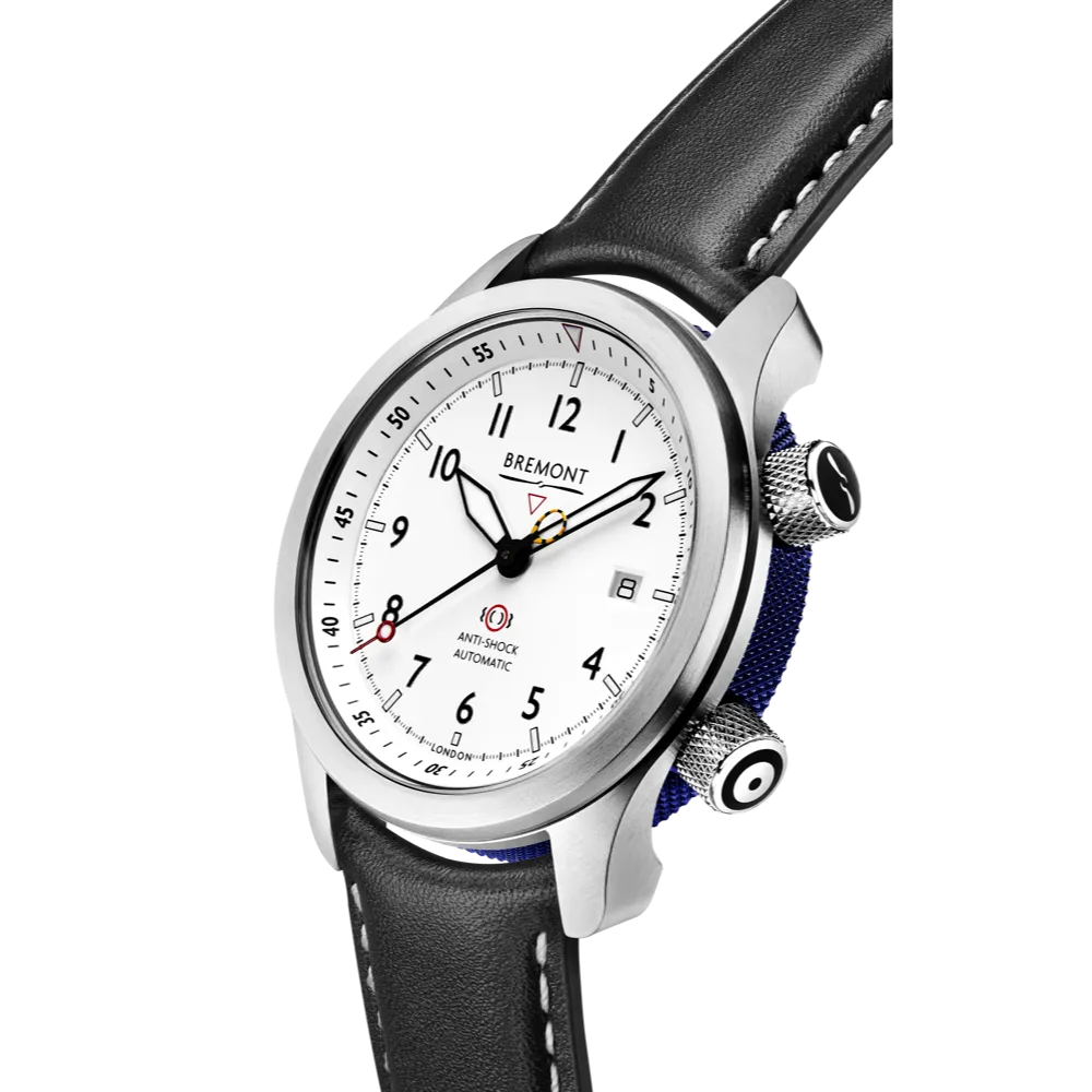 MBII Custom Stainless Steel, White Dial with Blue Barrel & Closed Case Back