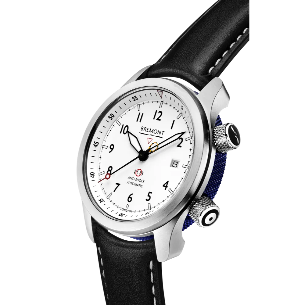 MBII Custom Stainless Steel, White Dial with Blue Barrel & Closed Case Back