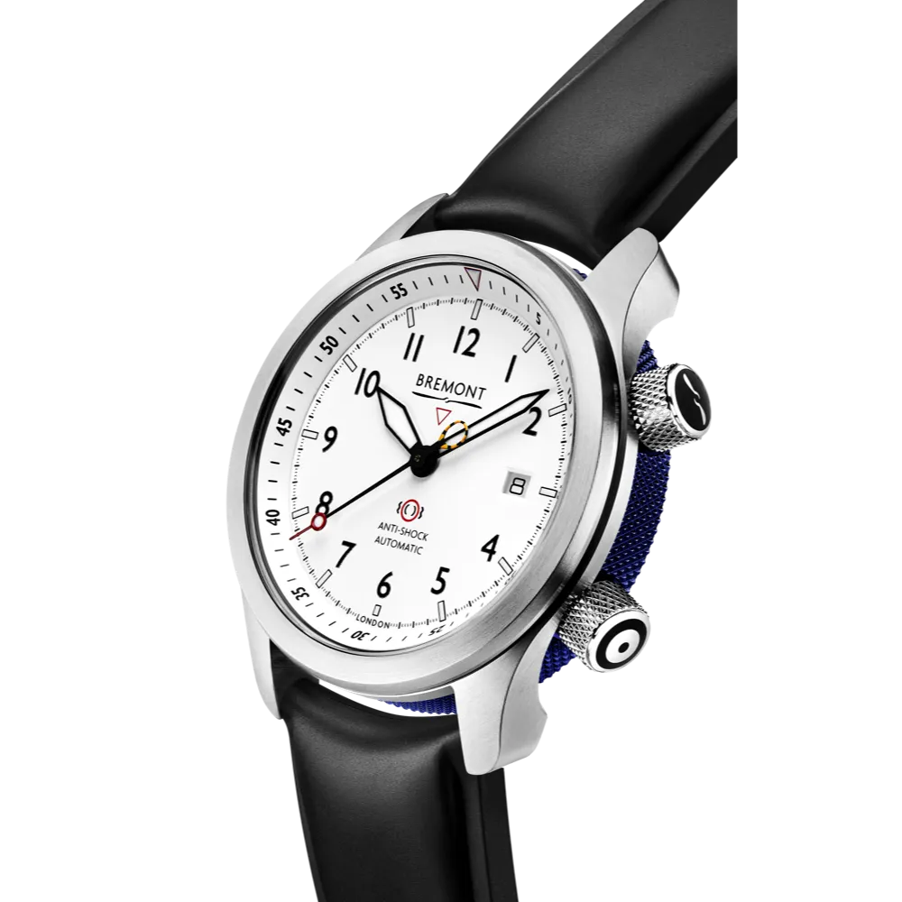 MBII Custom Stainless Steel, White Dial with Blue Barrel & Closed Case Back