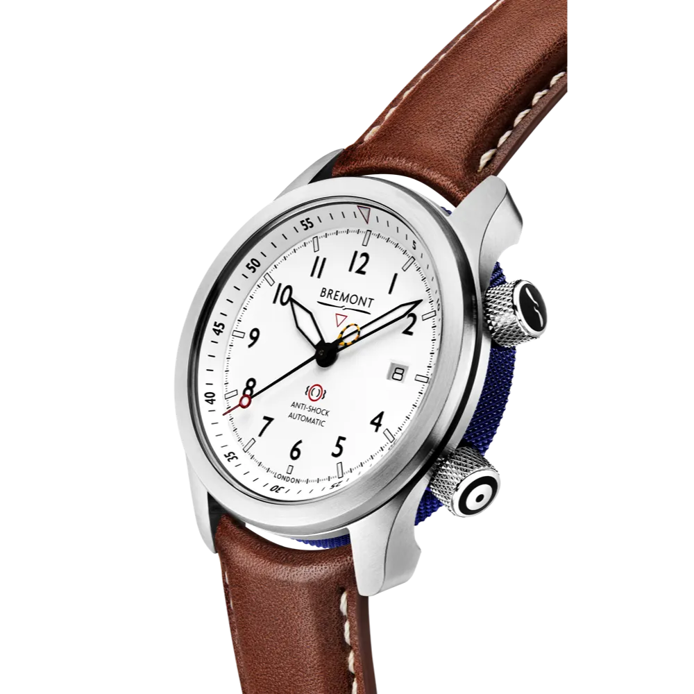 MBII Custom Stainless Steel, White Dial with Blue Barrel & Closed Case Back