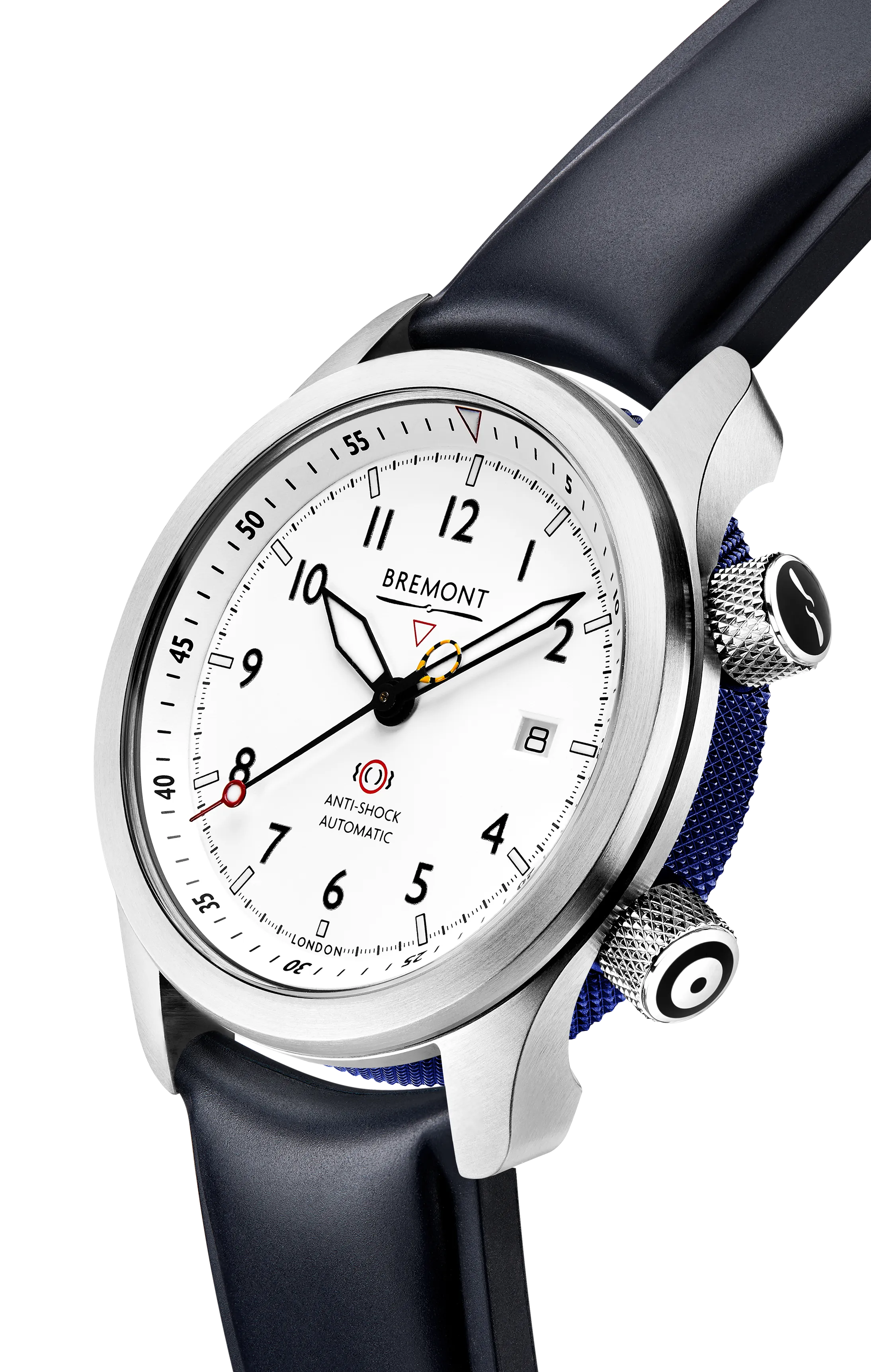 MBII Custom Stainless Steel, White Dial with Dark Blue Barrel & Open Case Back