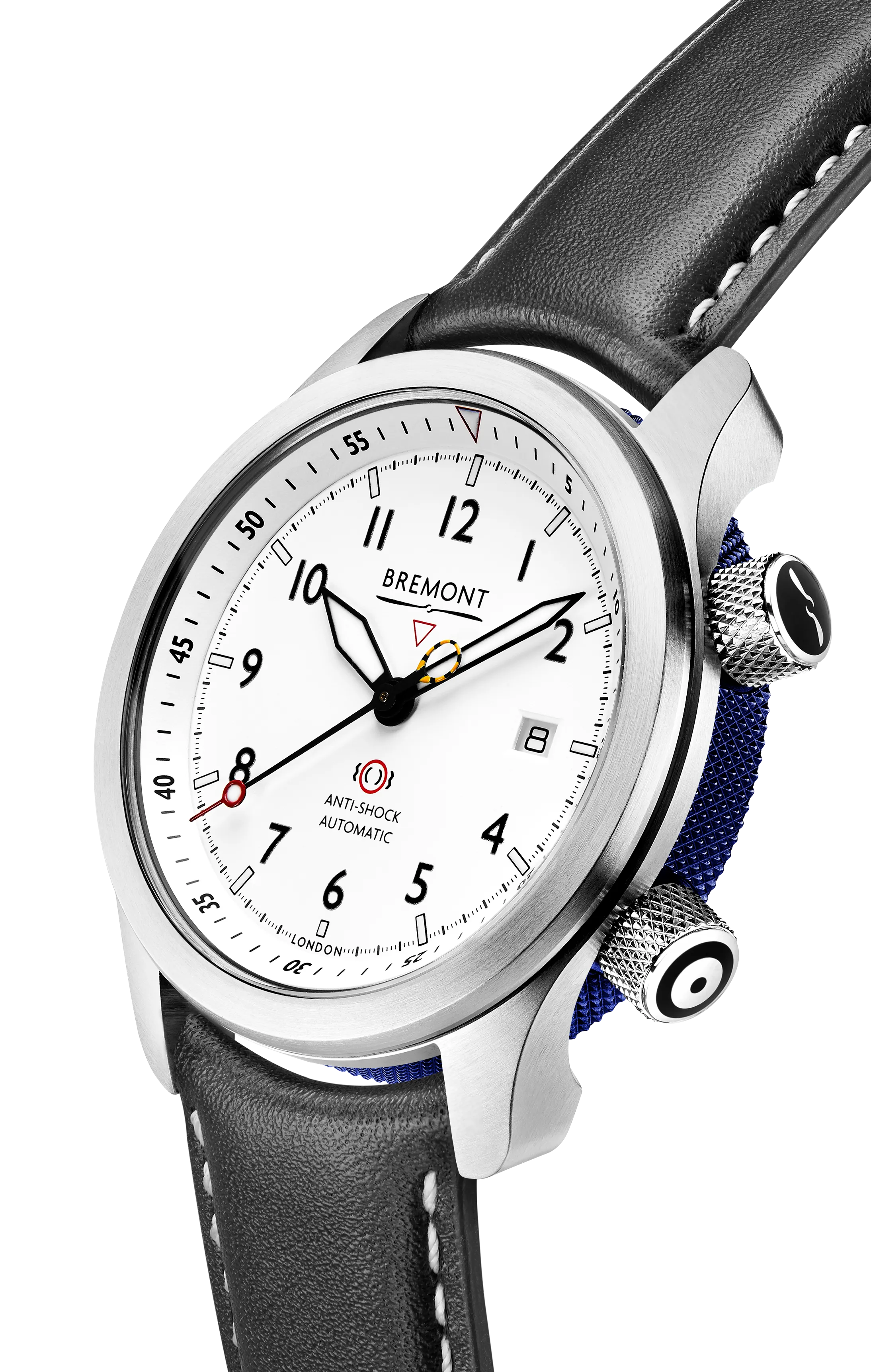 MBII Custom Stainless Steel, White Dial with Dark Blue Barrel & Open Case Back