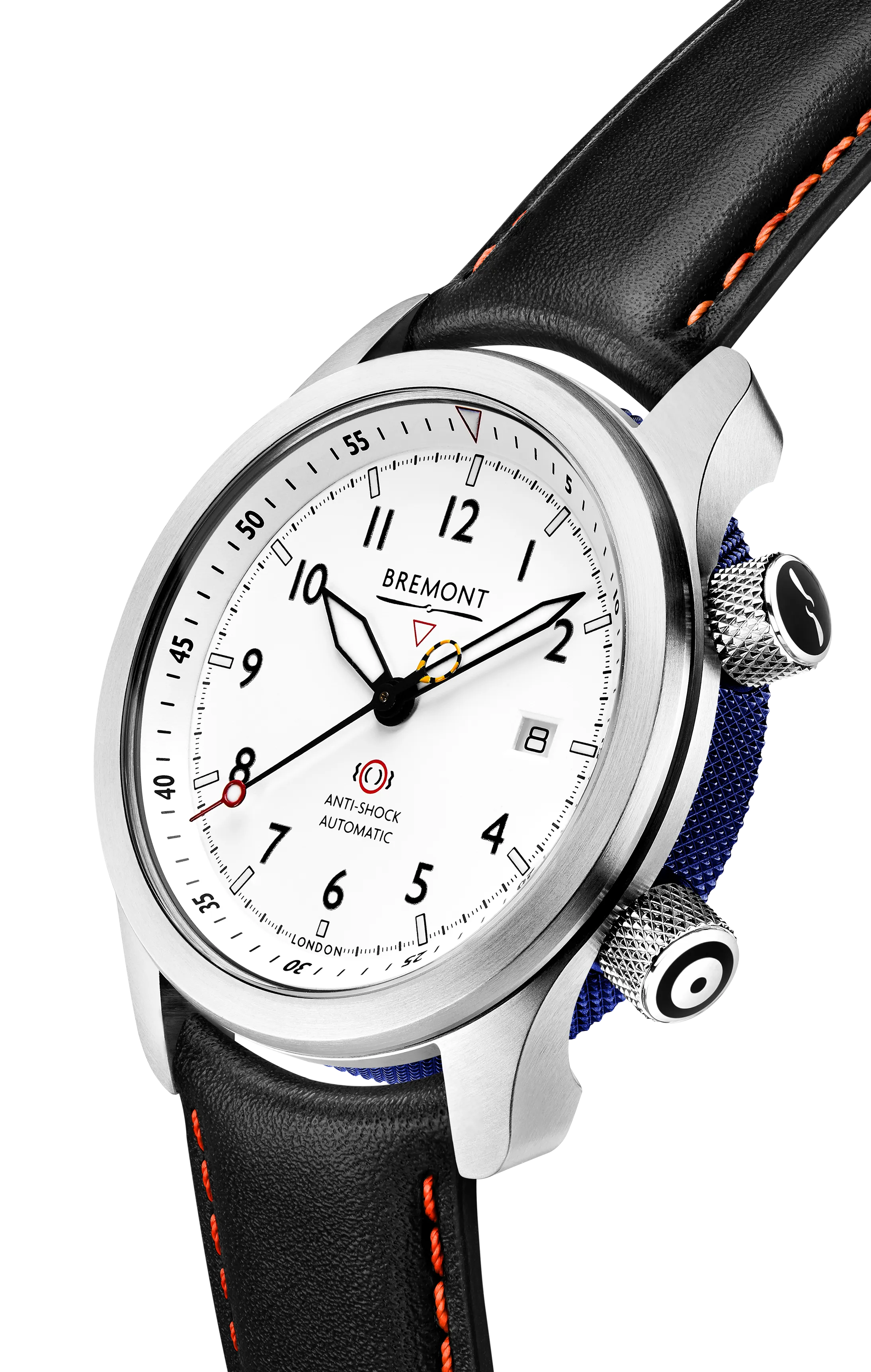 MBII Custom Stainless Steel, White Dial with Dark Blue Barrel & Open Case Back