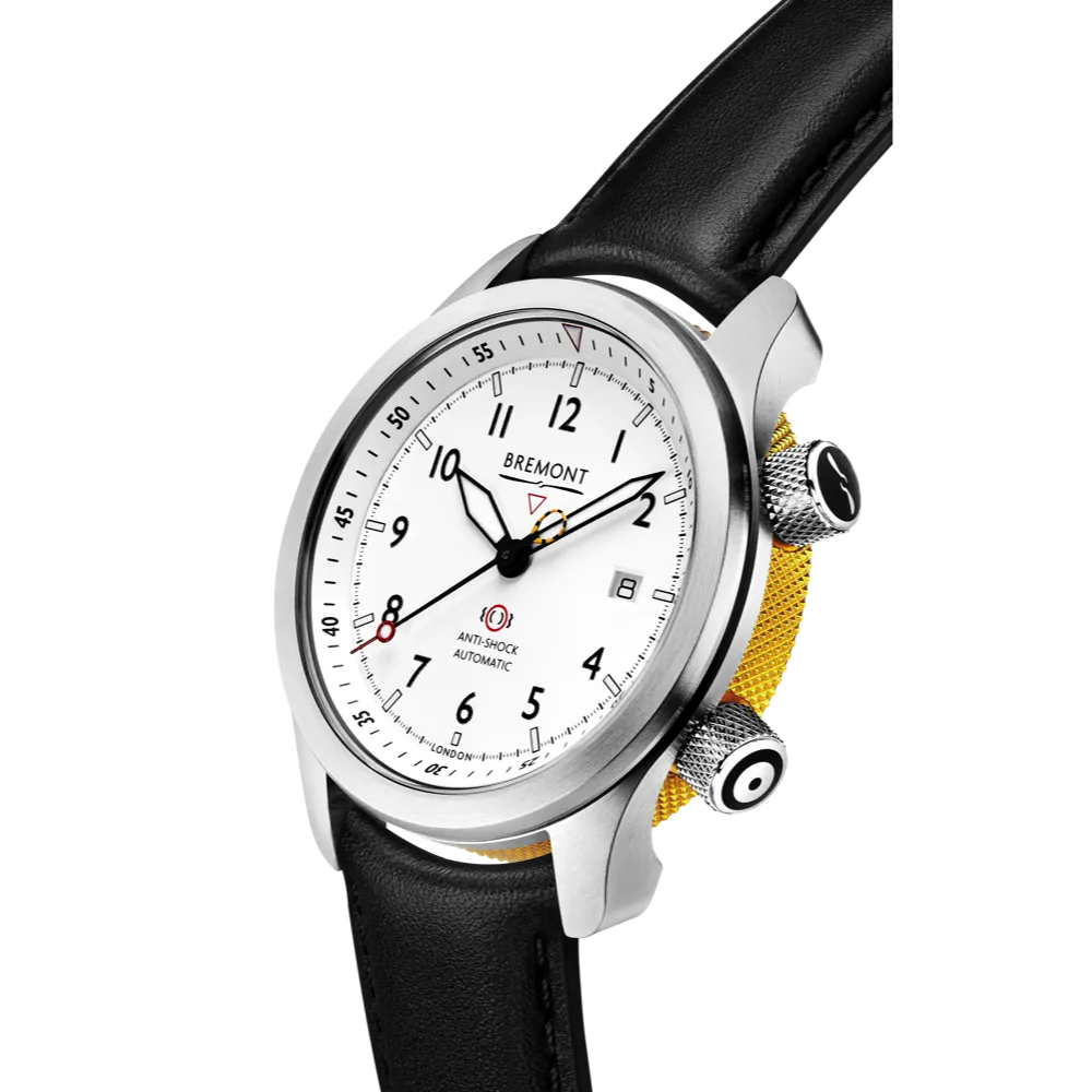 MBII Custom Stainless Steel, White Dial with Yellow Barrel & Open Case Back