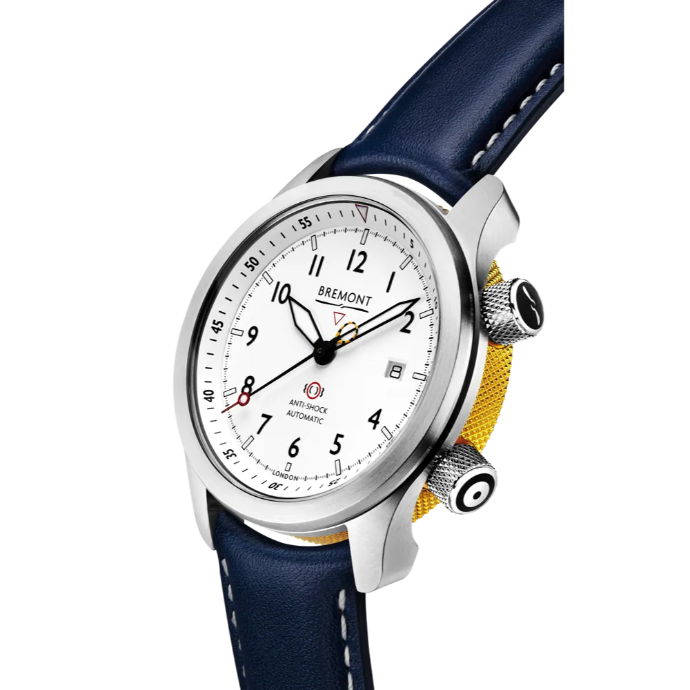 MBII Custom Stainless Steel, White Dial with Yellow Barrel & Open Case Back