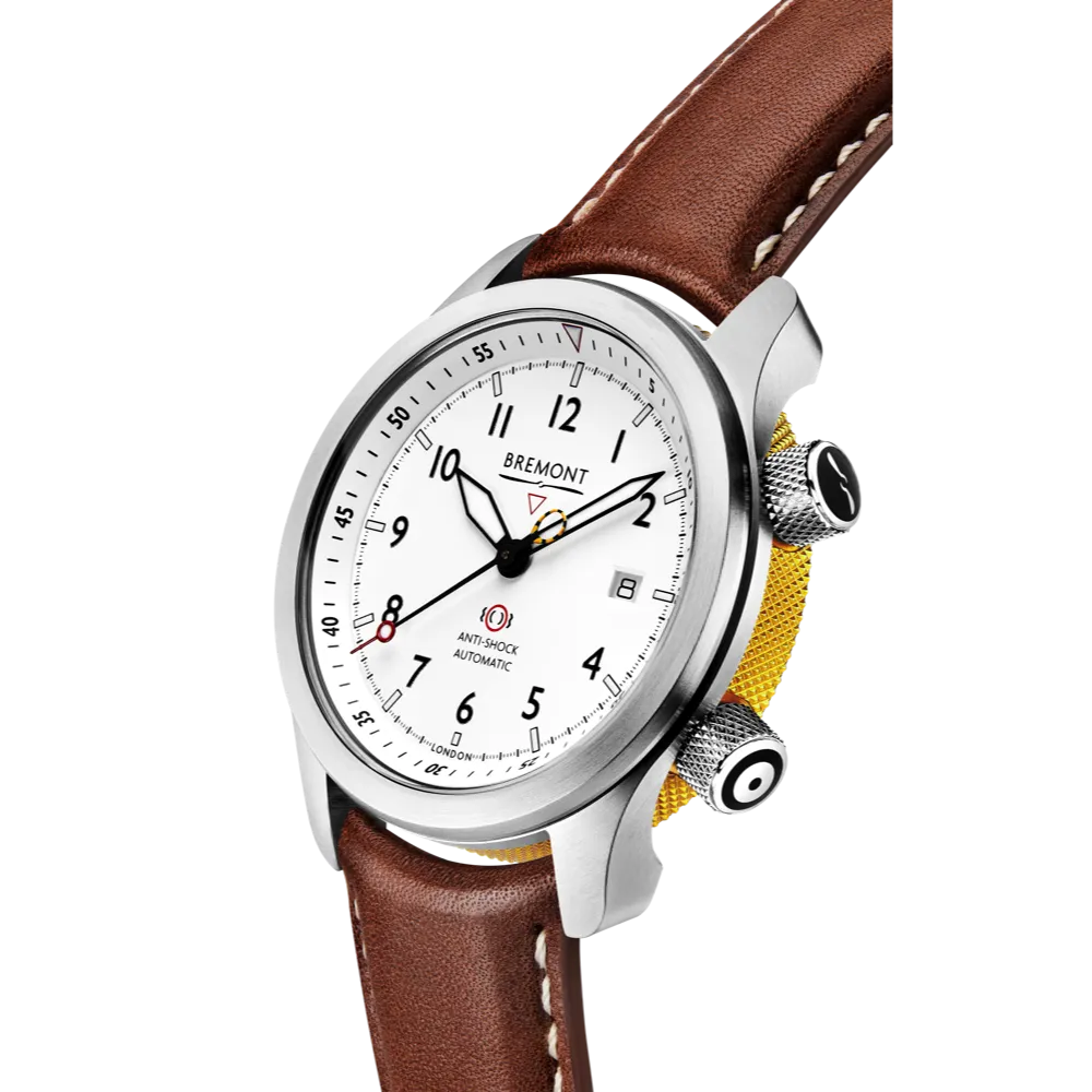 MBII Custom Stainless Steel, White Dial with Yellow Barrel & Open Case Back