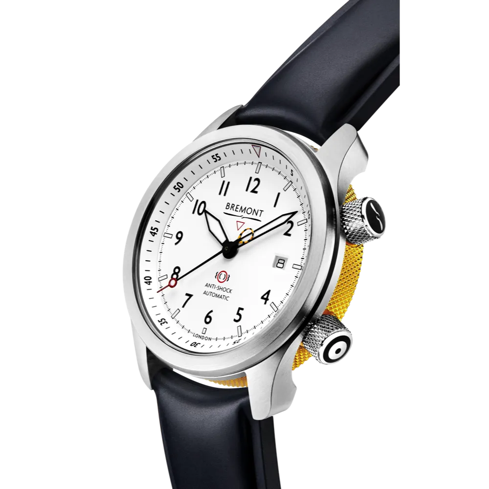 MBII Custom Stainless Steel, White Dial with Yellow Barrel & Open Case Back