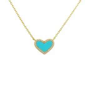 Mini Turquoise Heart Necklace with White Crystal Pave