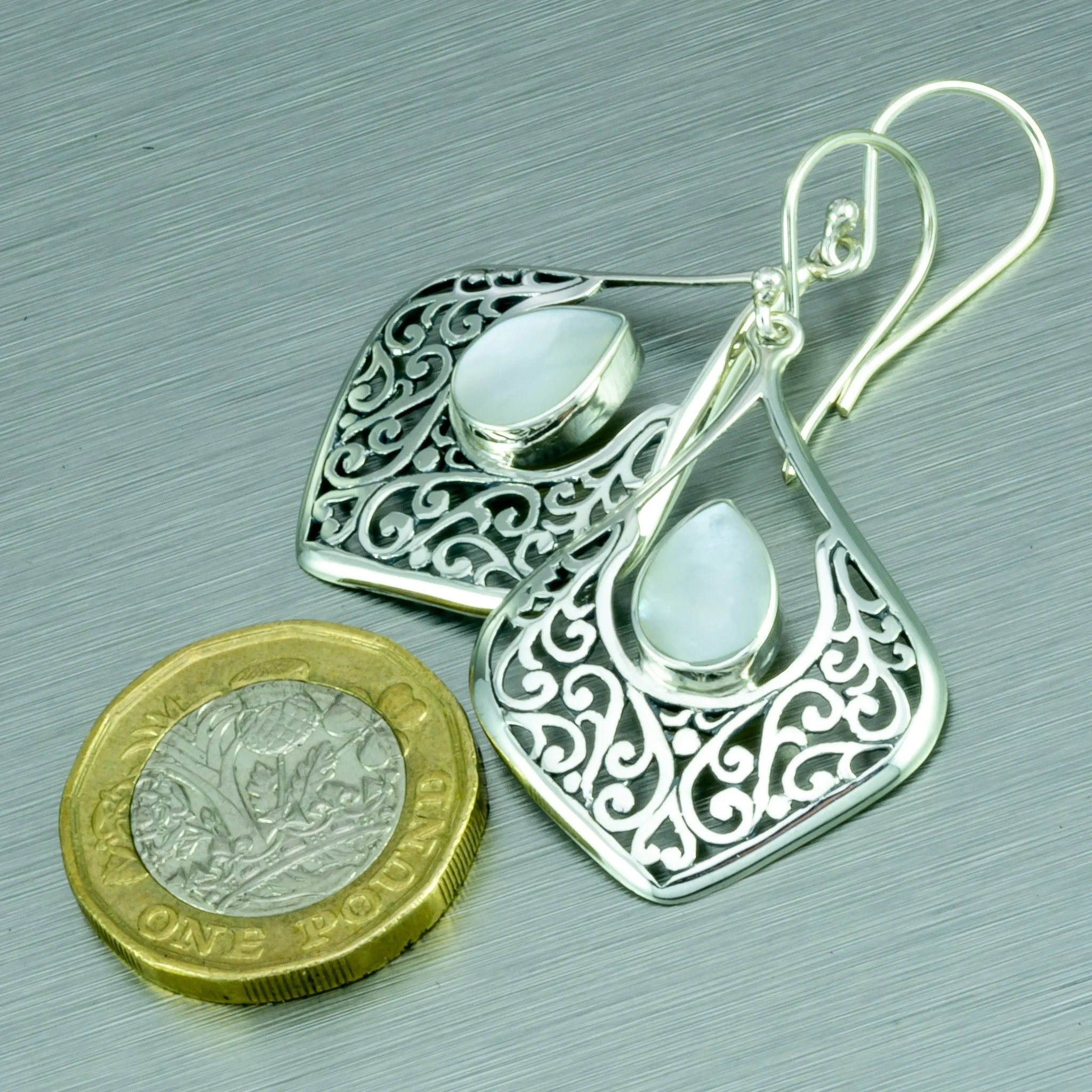 Mother of Pearl Balinese Sterling Silver Earrings